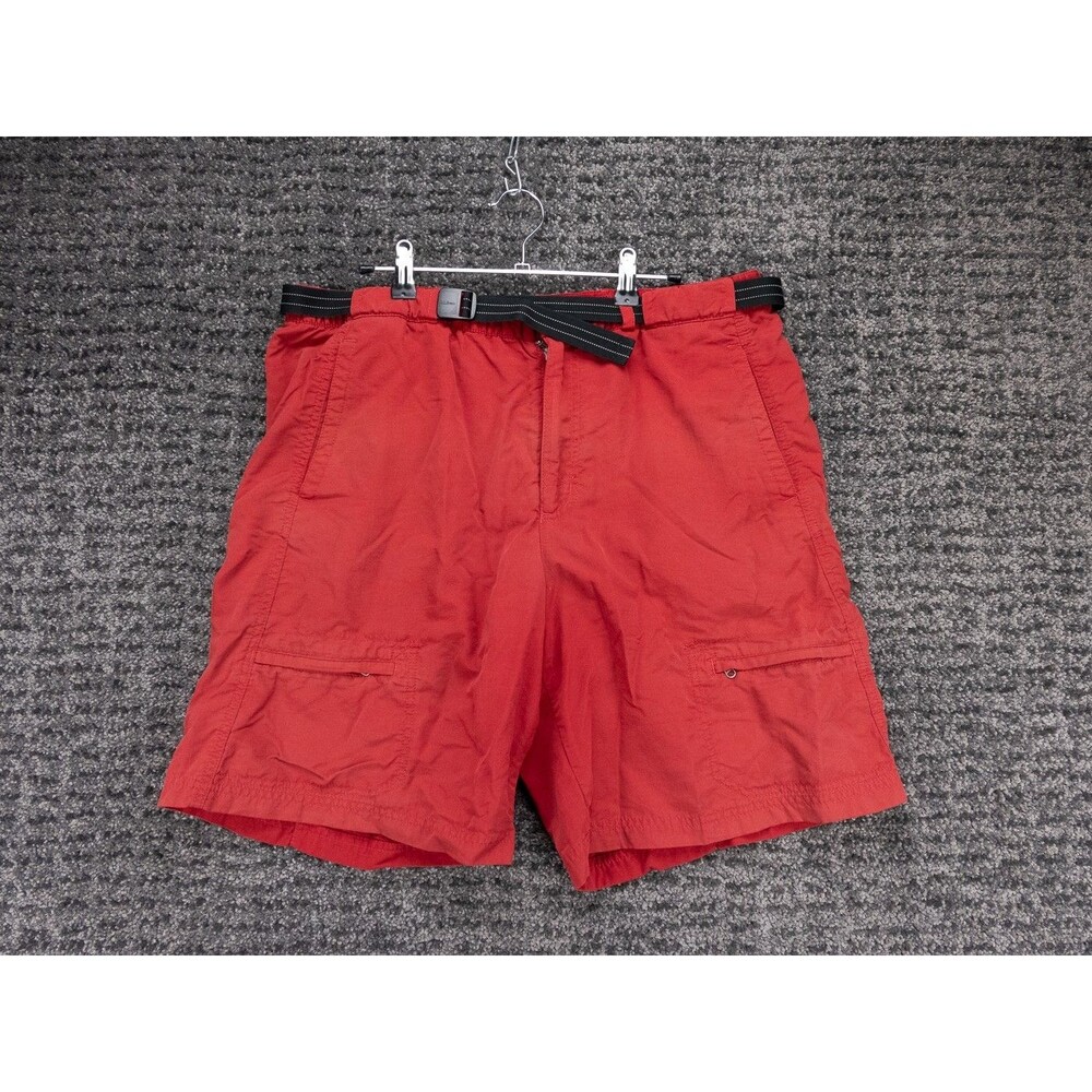 LL Bean Swim Trunks Mens Large Red Mesh Lined Belted Cargo Pockets Beach Pool
